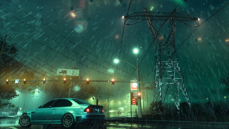 Silver Car in Rain — Green