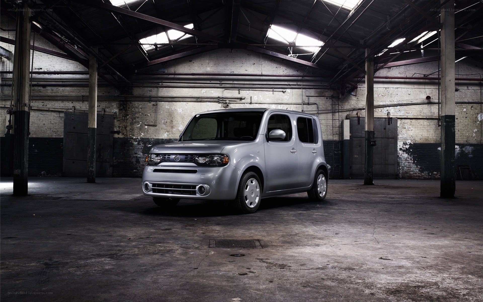 Silver car in warehouse