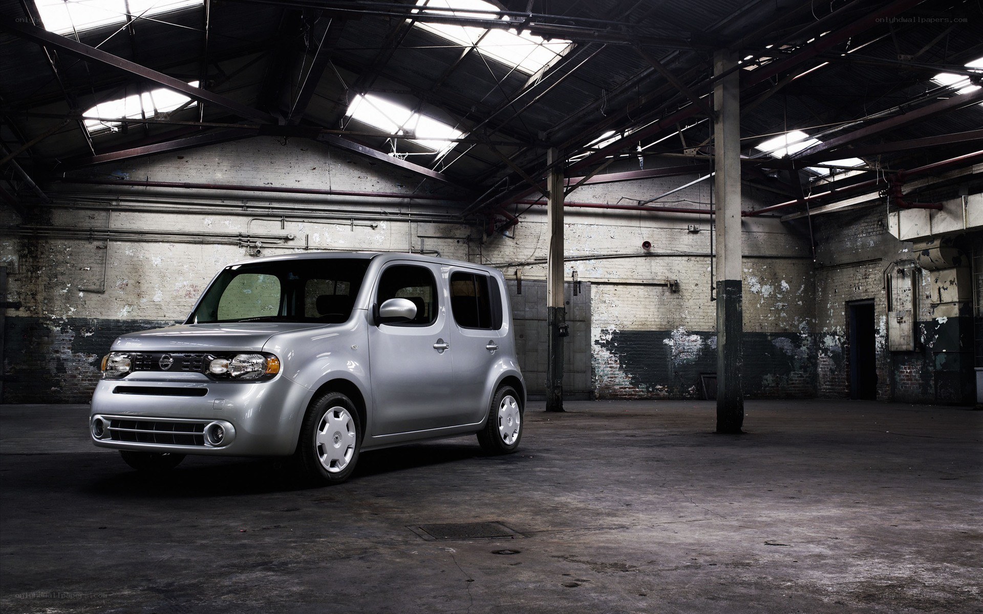 Silver car in warehouse