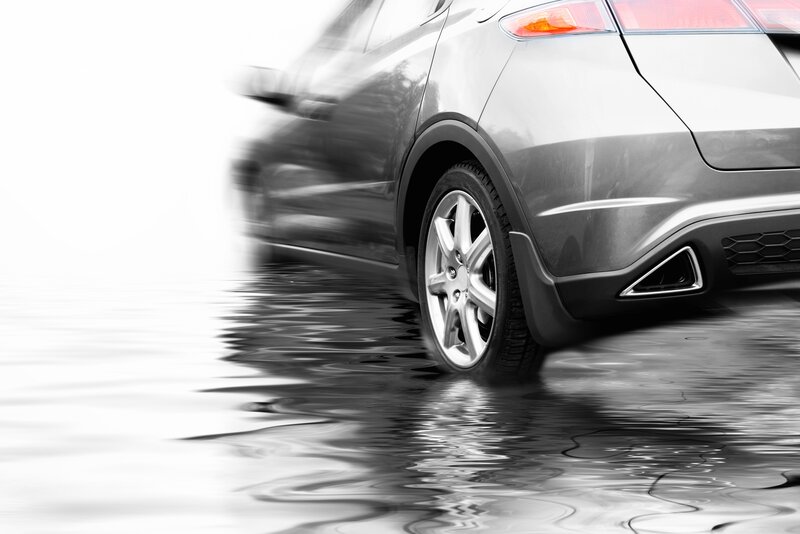 Silver Car in Water — Gray