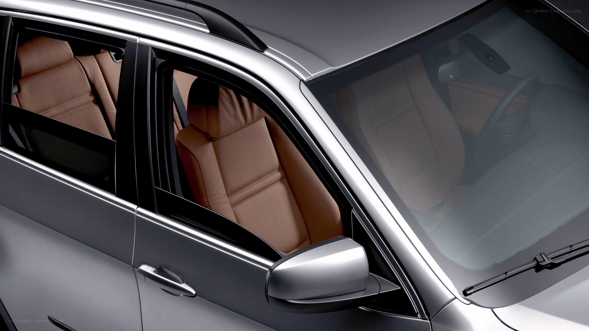 silver car interior with brown seats