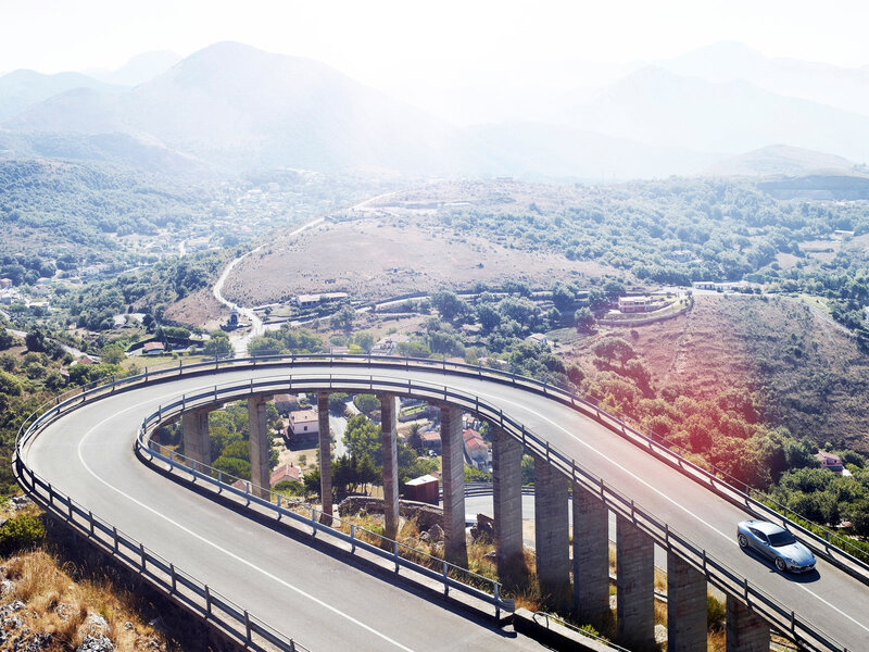 Silver Car on Bridge — Gray
