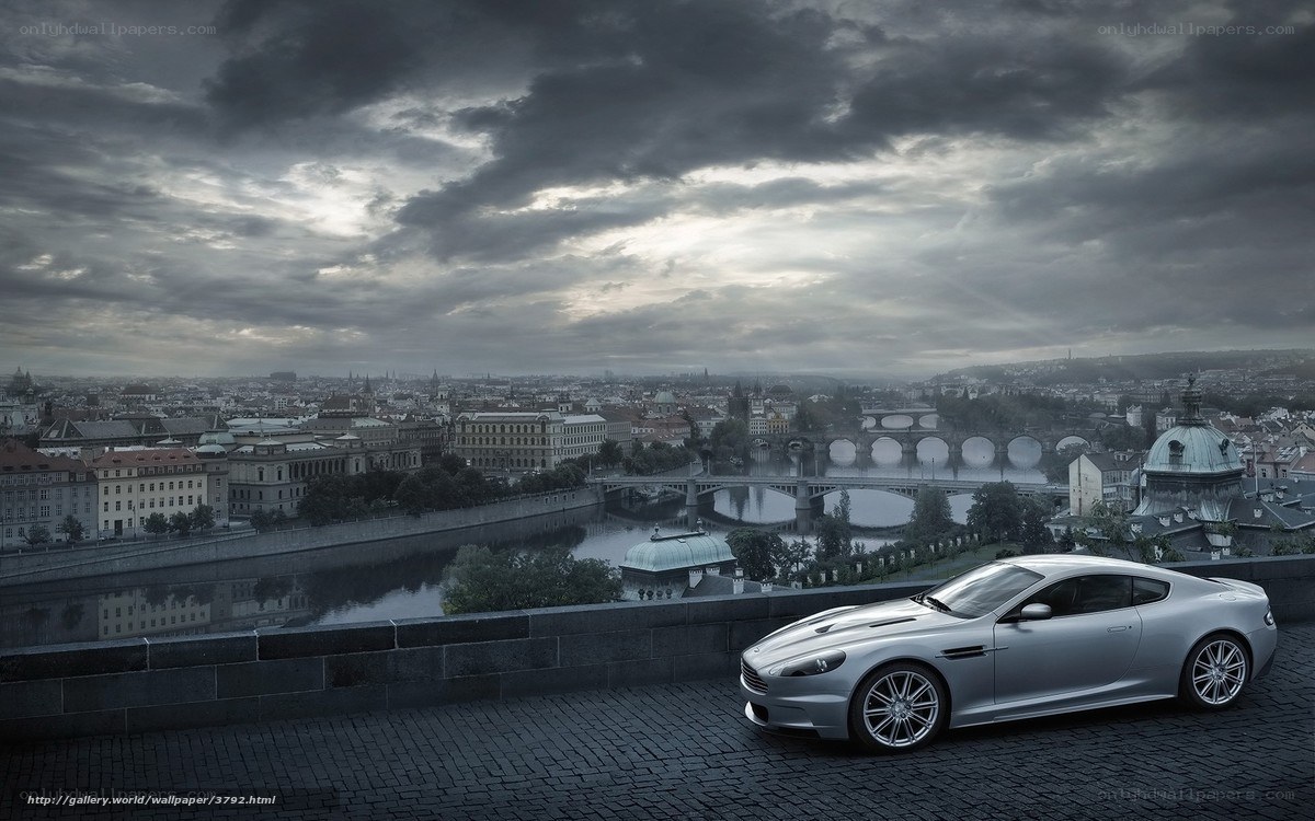 Silver car on city overlook