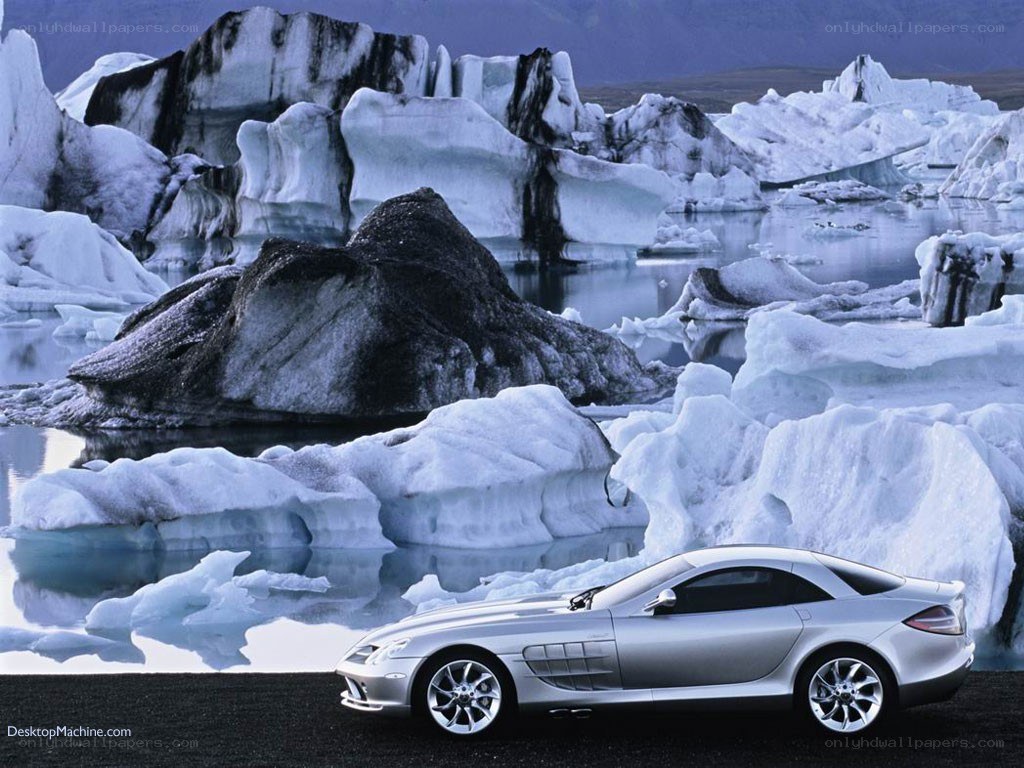 Silver car on glacier ice