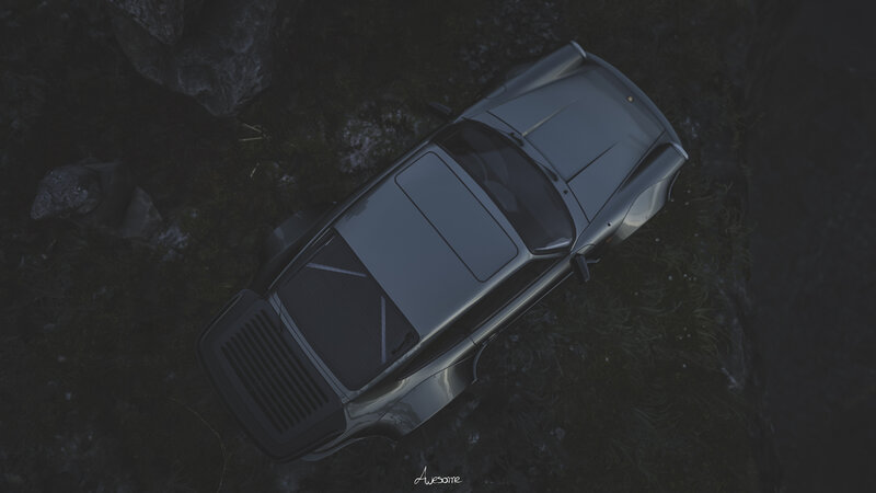 Silver Car on Rocky Ground