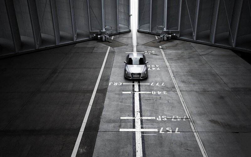 Silver Car on Test Track — Gray