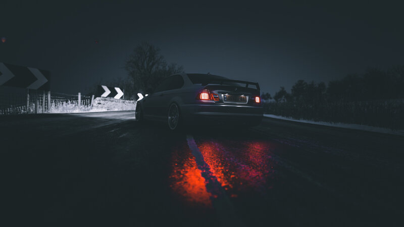 Silver Car on Wet Road — Black