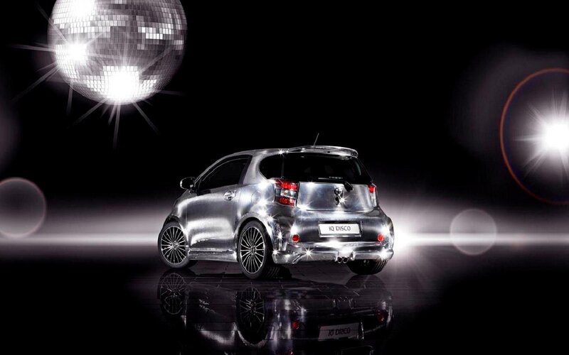 Silver Car with Disco Ball — Black, Dramatic, Night