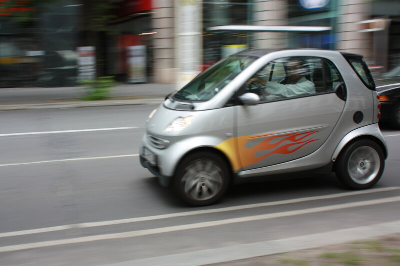 Silver car with flame decals