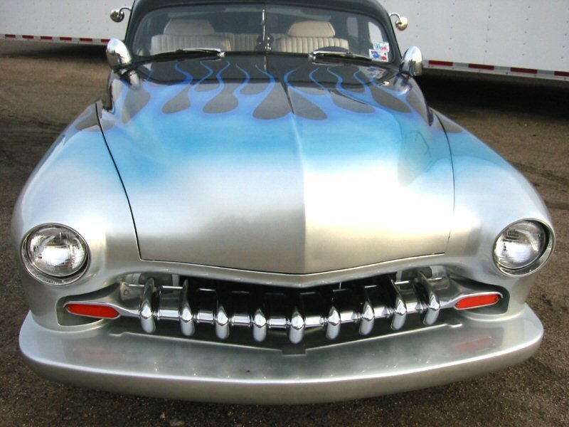 Silver Car with Flames