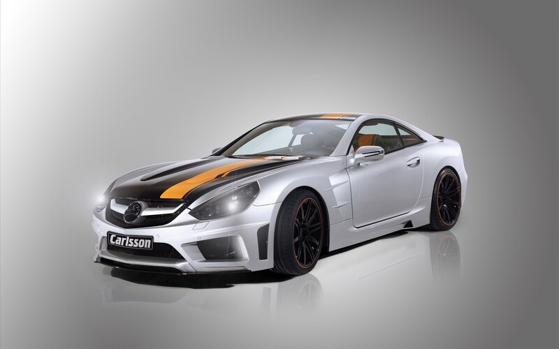 silver car with orange stripes