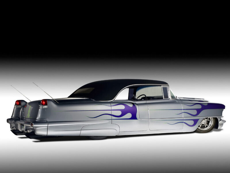 silver car with purple flames