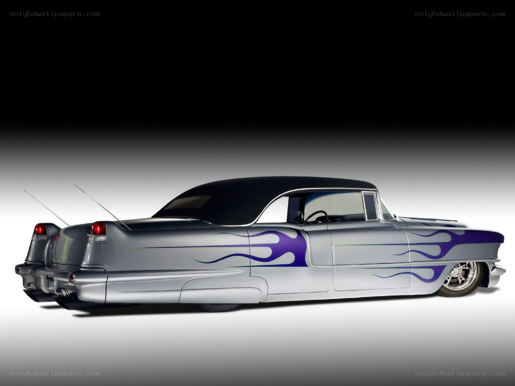 silver car with purple flames
