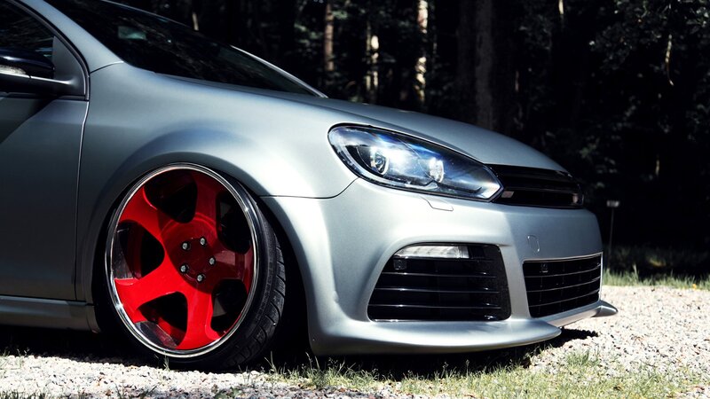 Silver Car with Red Wheels — Dramatic, Afternoon