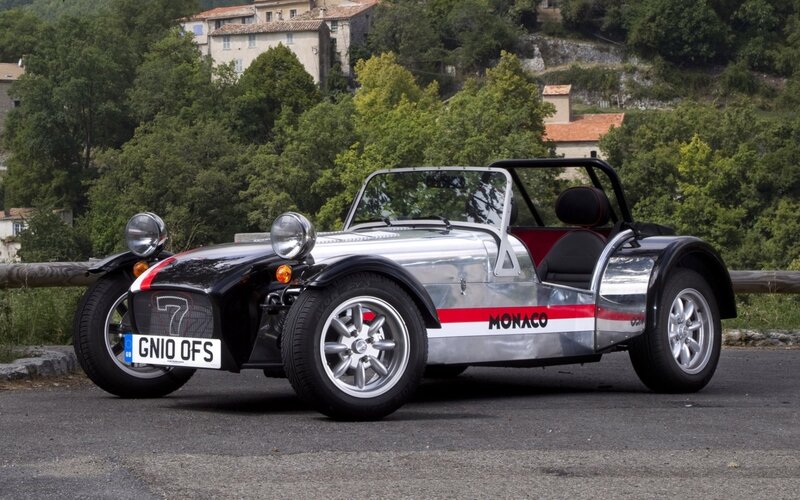 Silver Caterham Seven sports car