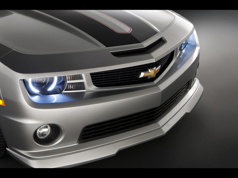 Silver Chevrolet Camaro front view