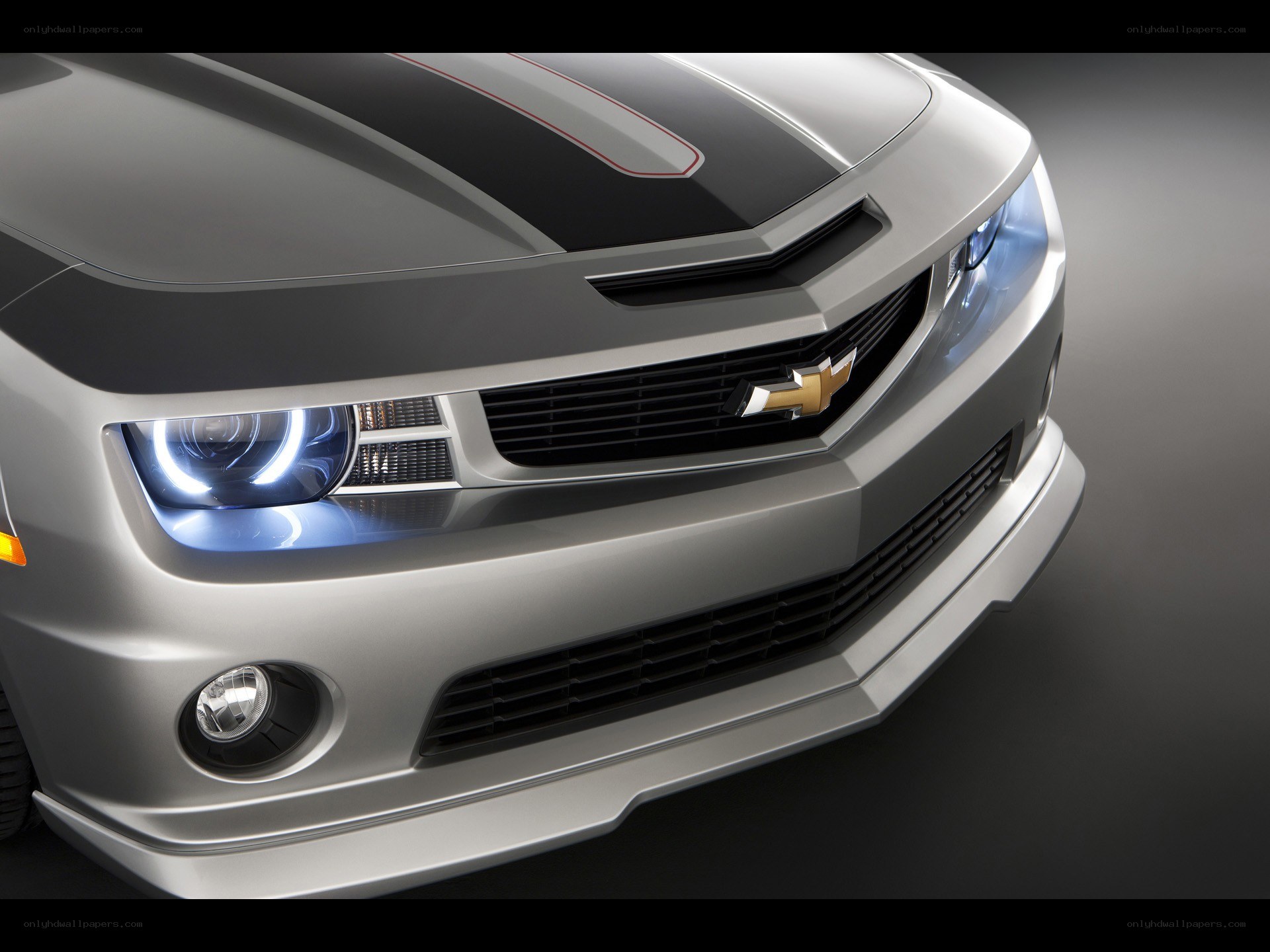 Silver Chevrolet Camaro front view