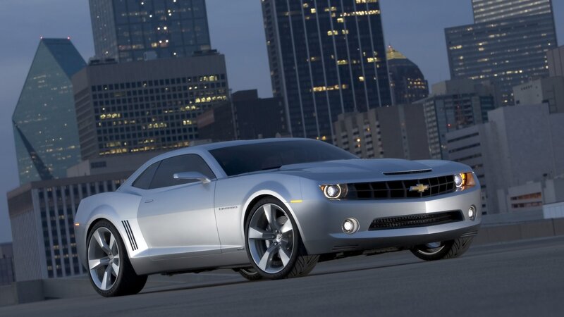Silver Chevrolet Camaro in city