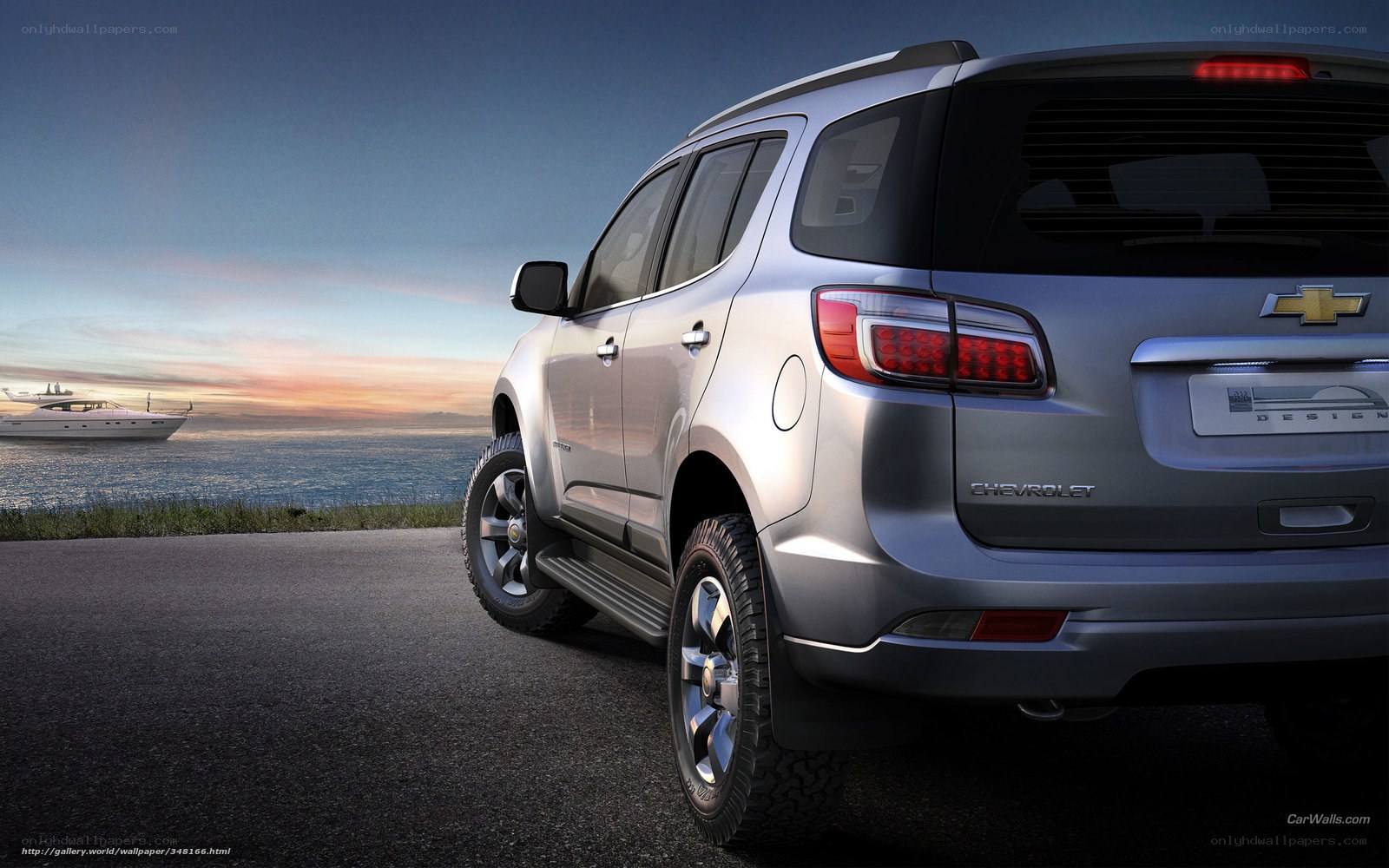 Silver Chevrolet SUV by the sea