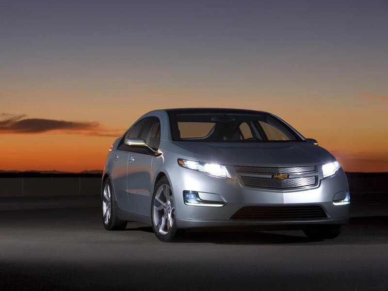 Silver Chevrolet Volt at sunset