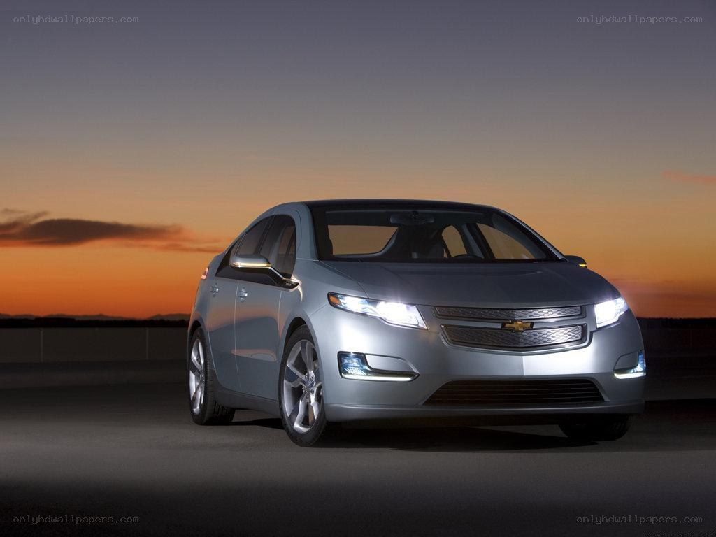 Silver Chevrolet Volt at sunset