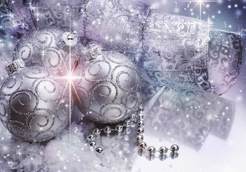 Silver Christmas Ornaments — Festive, Winter, Photograph, Ribbon, Beads