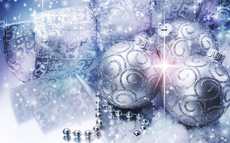 Silver Christmas Ornaments — Festive, Winter, Photograph, Ribbon