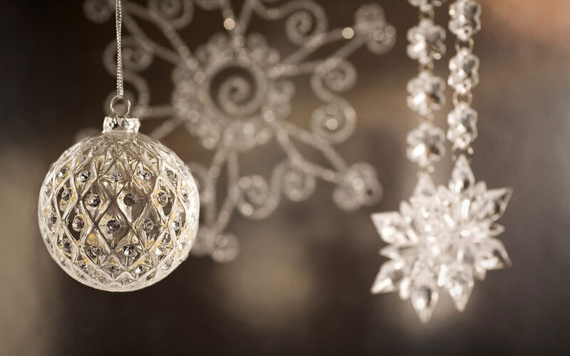 Silver Christmas Ornaments — Festive, Winter, Photograph, Snowflake