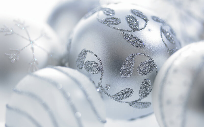 Silver Christmas Ornaments — White, Festive