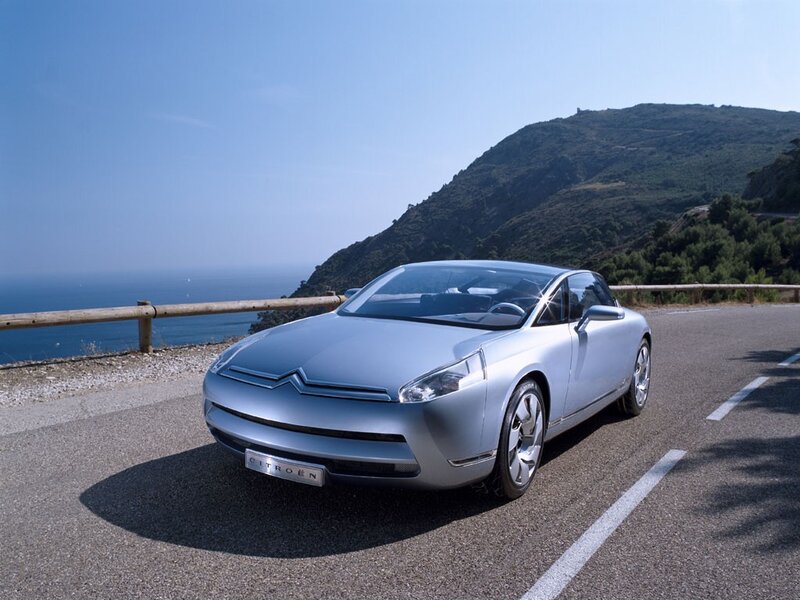 Silver Citroën concept car on coastal road