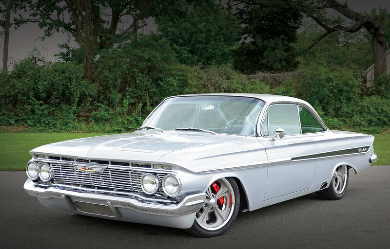Silver Classic Car — Calm, Afternoon, Photograph, Trees, Grass