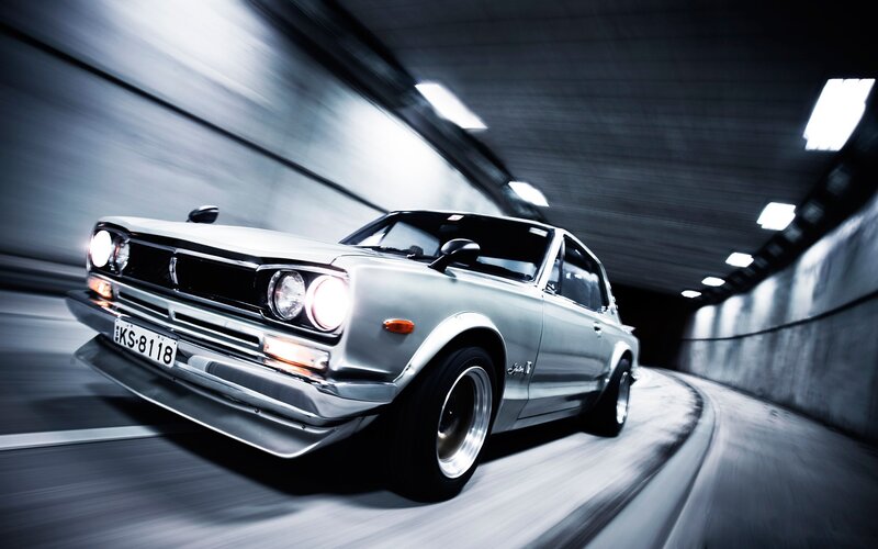 Silver Classic Car — Gray, Dramatic, Night, Photograph, Tunnel