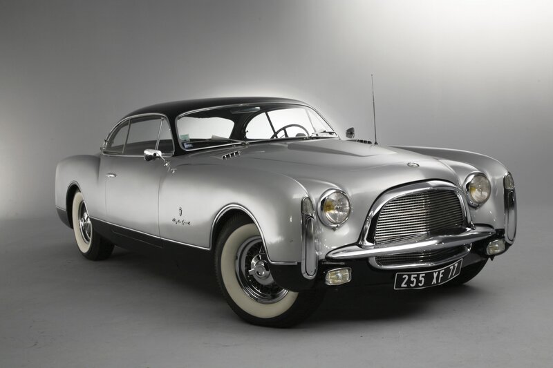 Silver classic car in studio