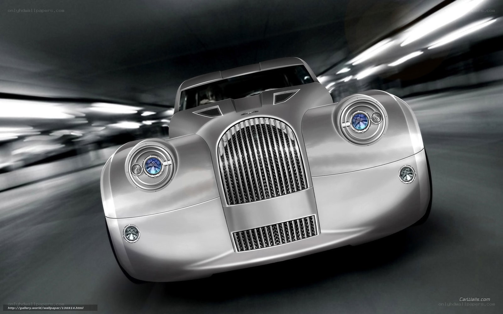 silver classic car in tunnel
