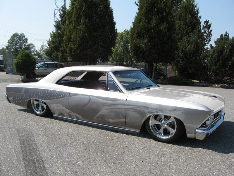 silver classic car with custom paint
