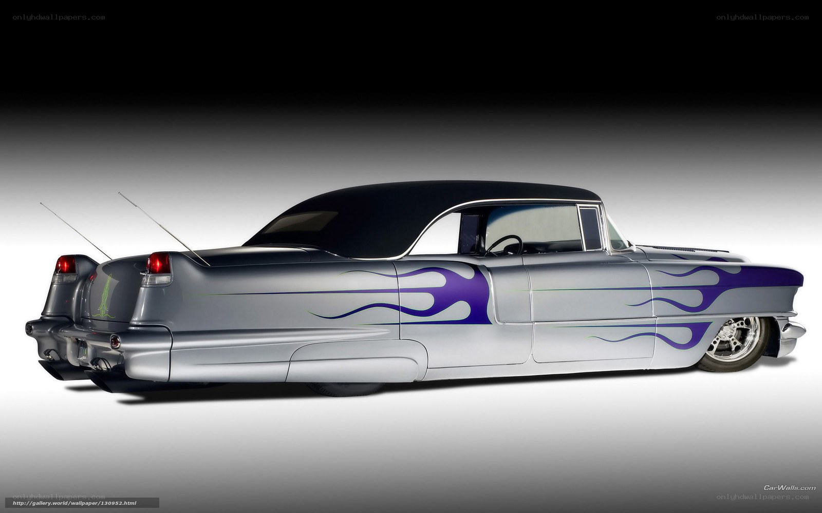 silver classic car with flames