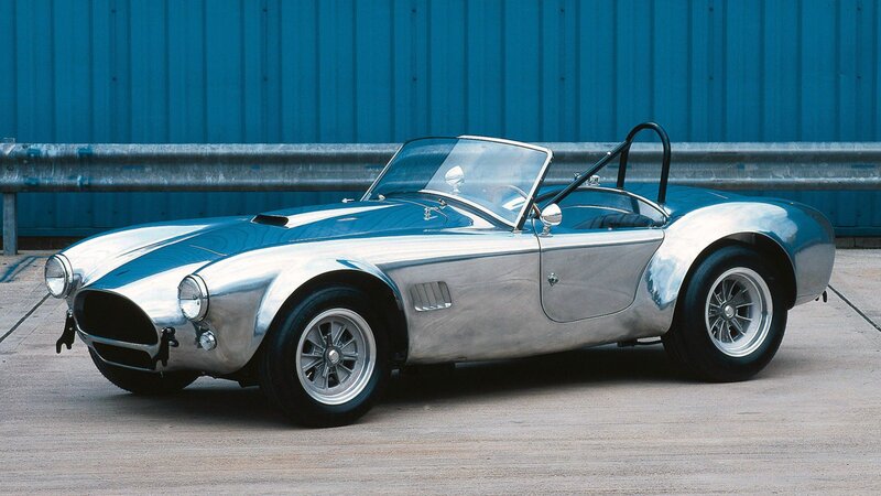 Silver classic Cobra sports car