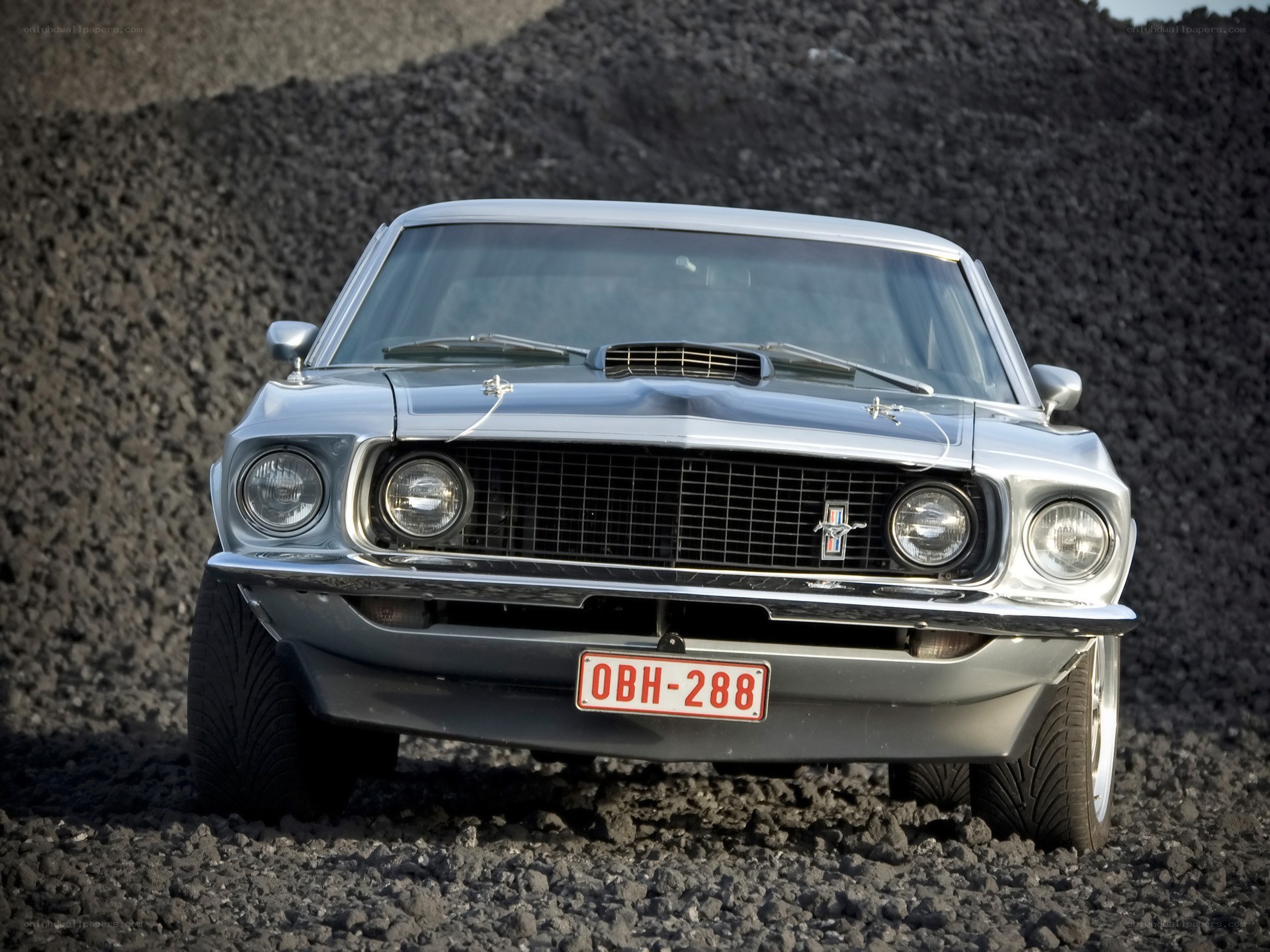 Silver classic muscle car