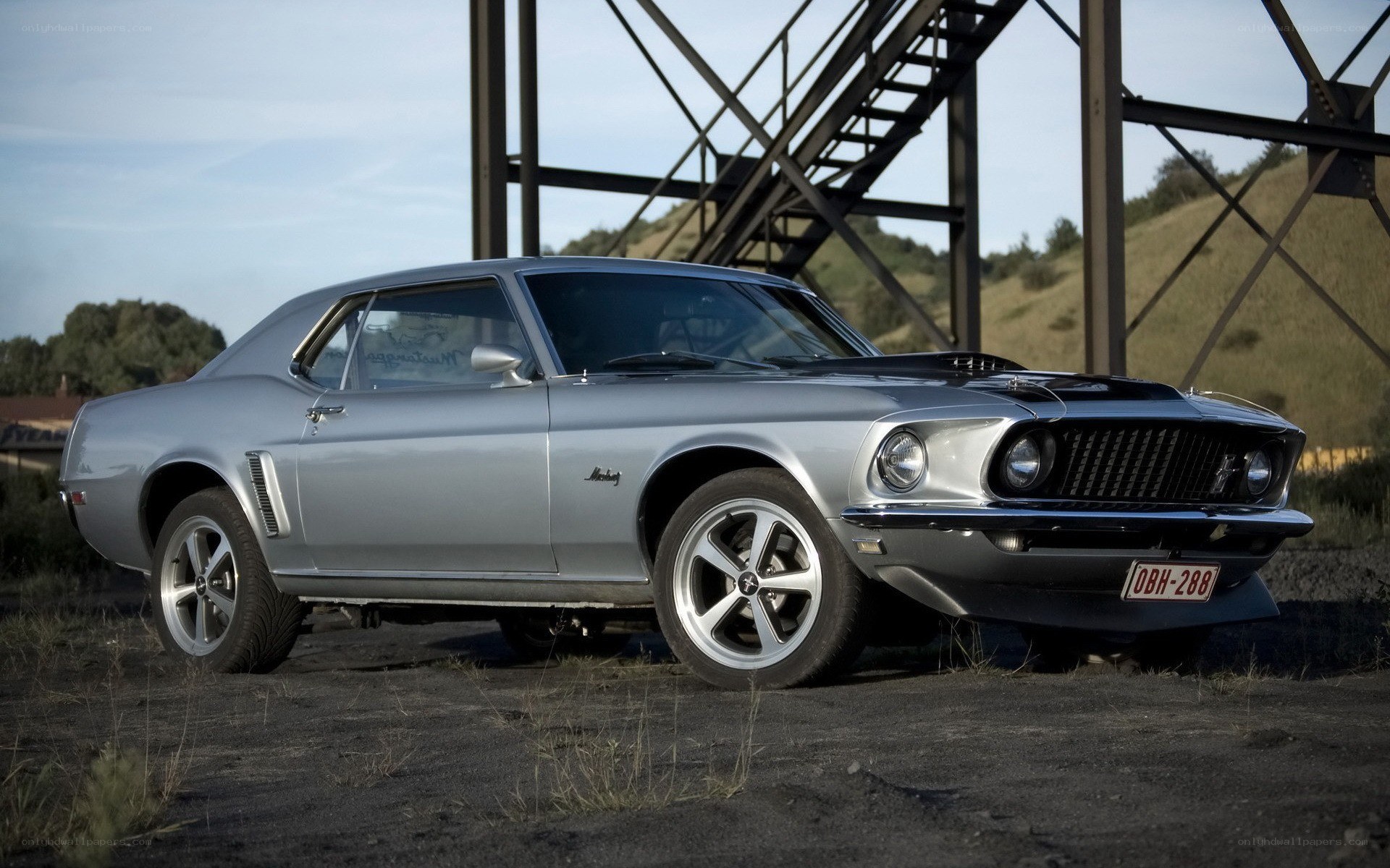 Silver classic muscle car