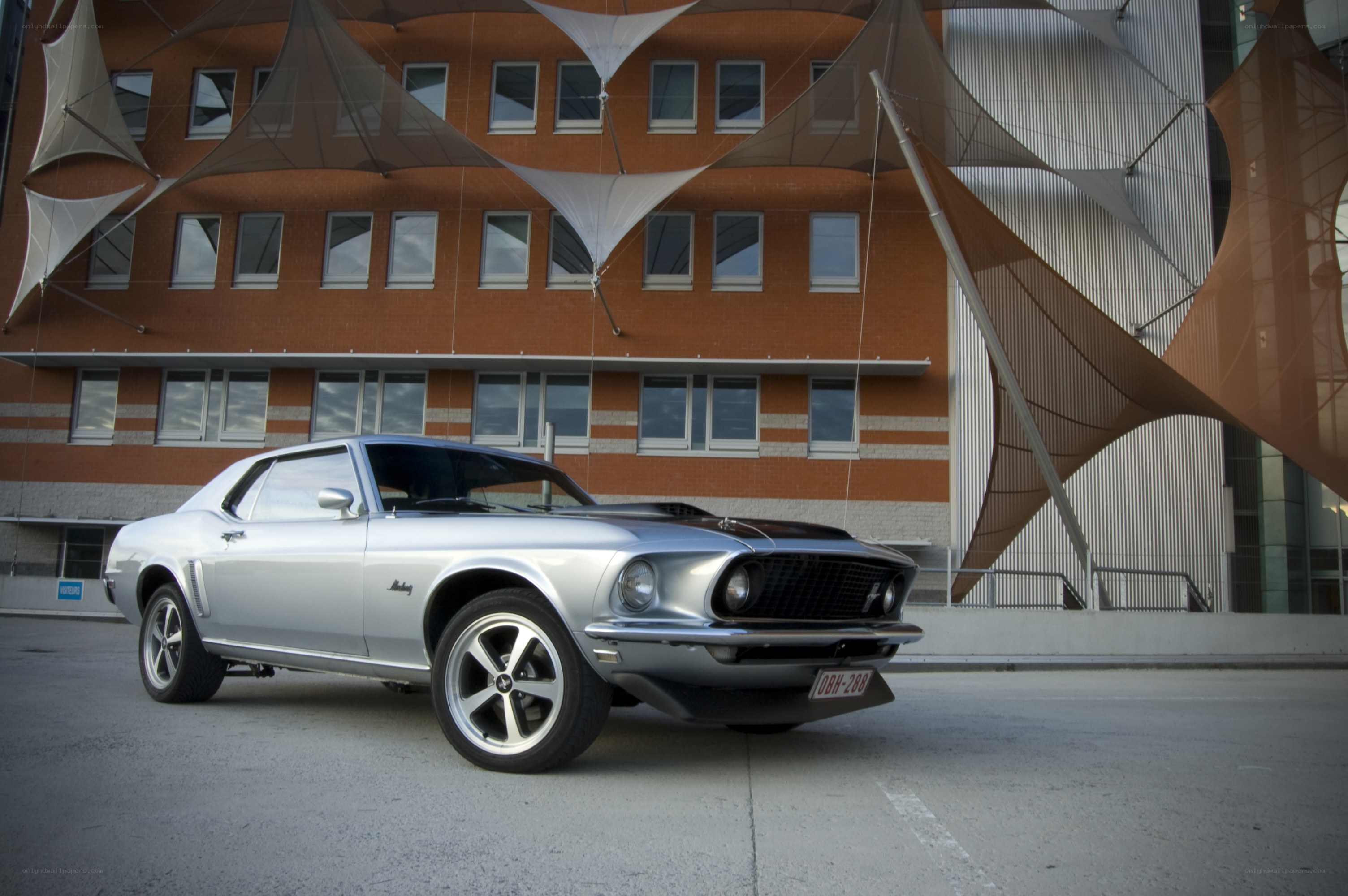Silver classic muscle car