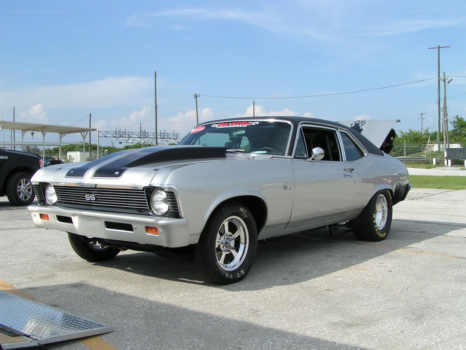 Silver classic muscle car
