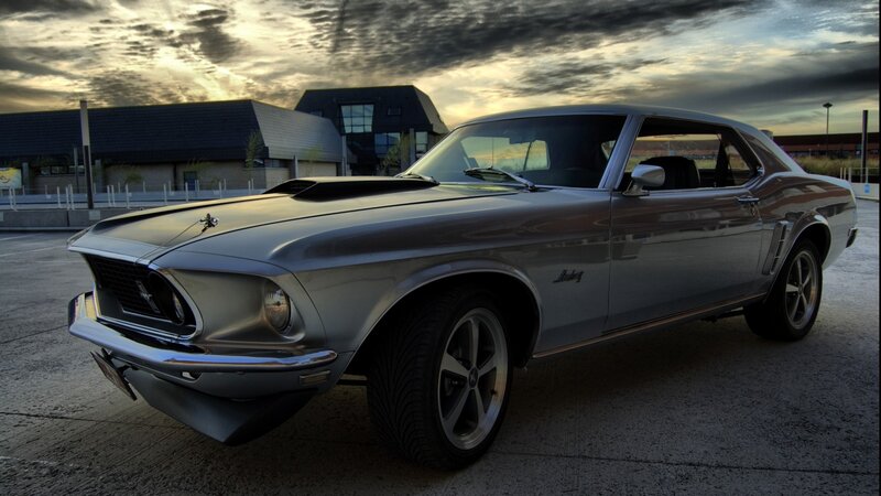 Silver Classic Muscle Car — Gray, Dramatic