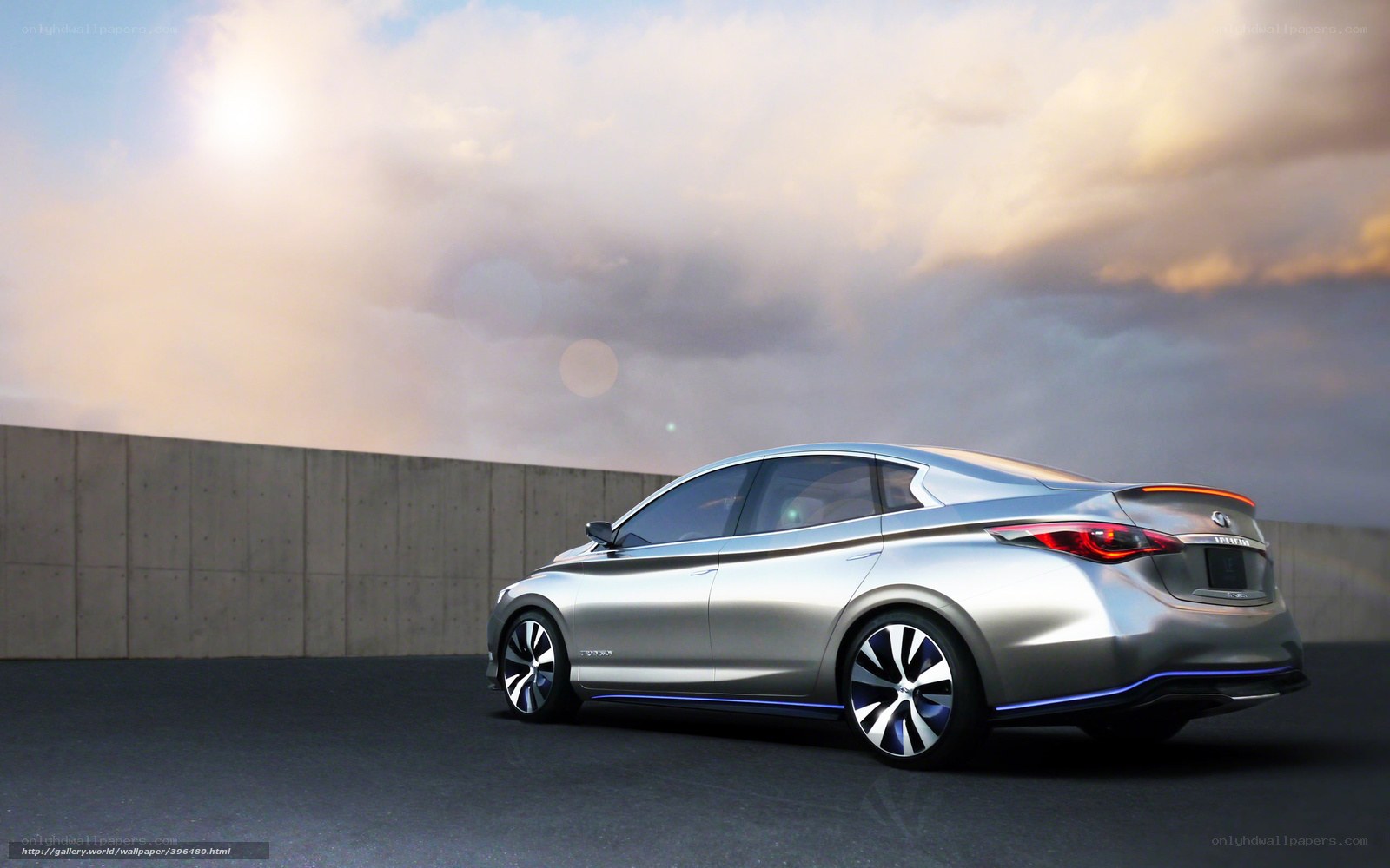 silver concept car at sunset