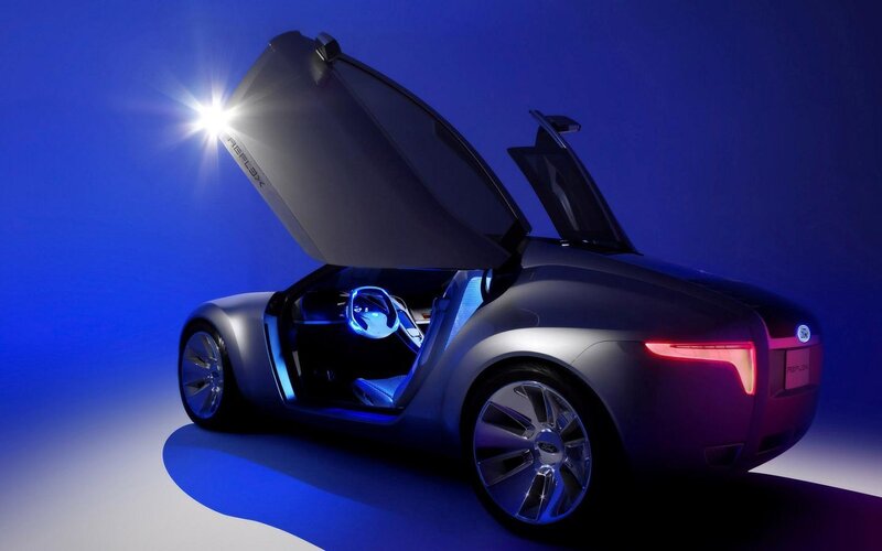 Silver Concept Car — Blue, Dramatic, Photograph, Car Door