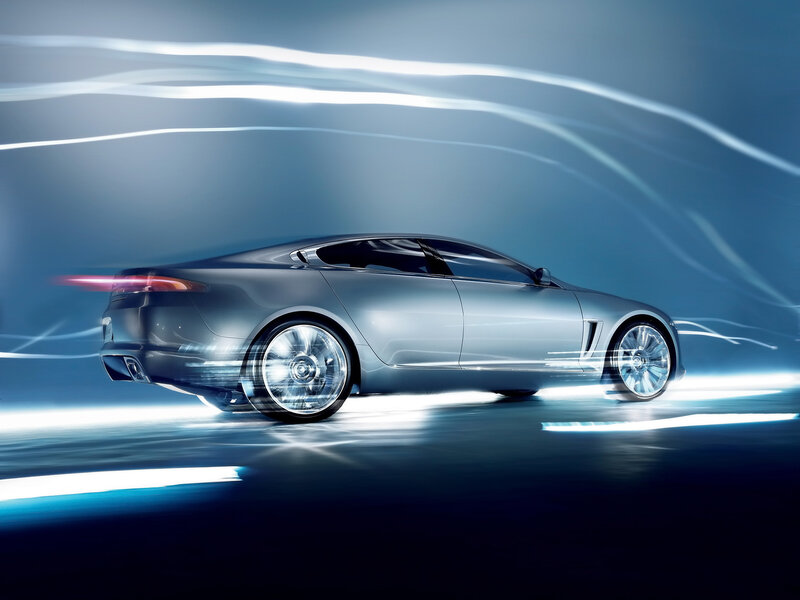 Silver Concept Car — Blue, Dynamic, 3d Render, Light Streaks