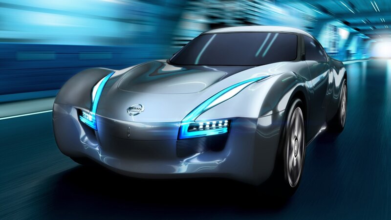 Silver Concept Car — Blue, Dynamic, 3d Render, Tunnel, Lights