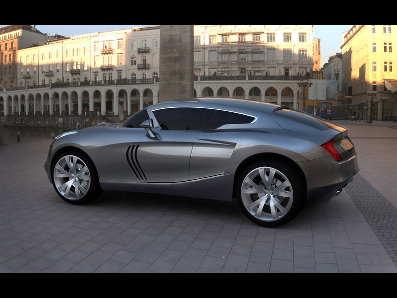 Silver Concept Car — Calm, Sunset, 3d Render