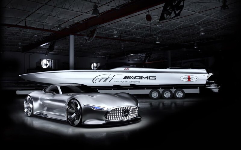 Silver Concept Car — Dramatic, 3d Render, Boat, Trailer