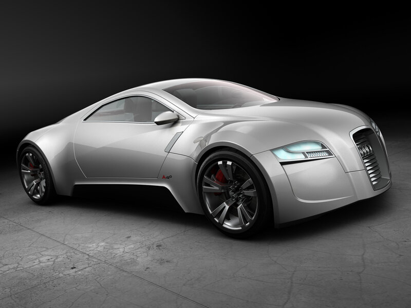 Silver Concept Car — Dramatic, 3d Render, Headlight, Wheel, Black, Aro