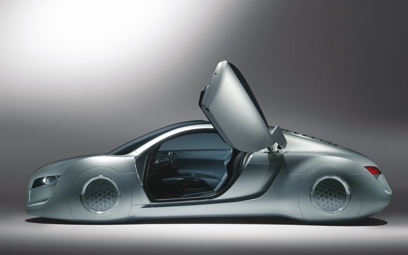 Silver Concept Car — Dramatic, 3d Render, Open Door